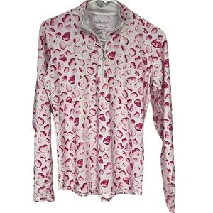 SanSoleil UPF 50 Golf Quarter Zip Pullover Pink White Small